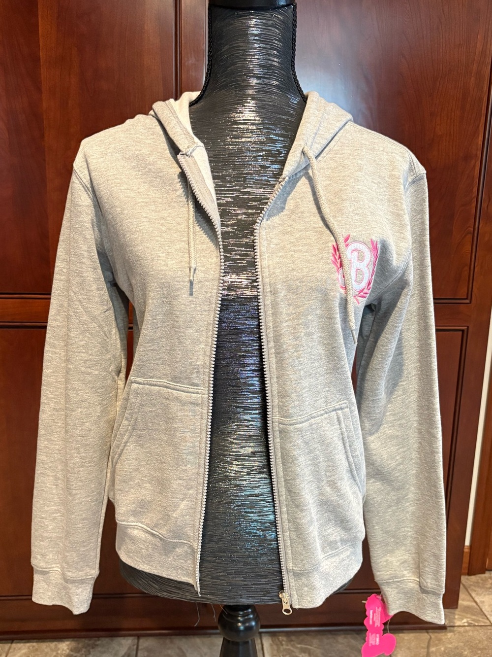 Barbie Gray Zip-Up Hoodie with Pink Emblem